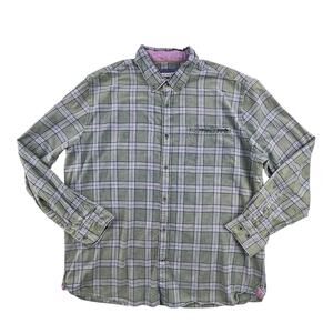 32 Bar Blues Shirt Mens Large Green Plaid Pocket Button Up Long Sleeve Flannel